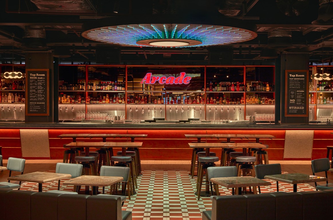 Mid-century foodhall interior at Battersea Power Station