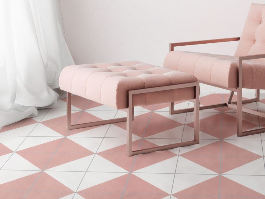 A pink chair and a white chair Description automatically generated