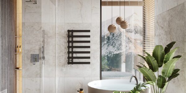 a towel radiator in a bathroom setting