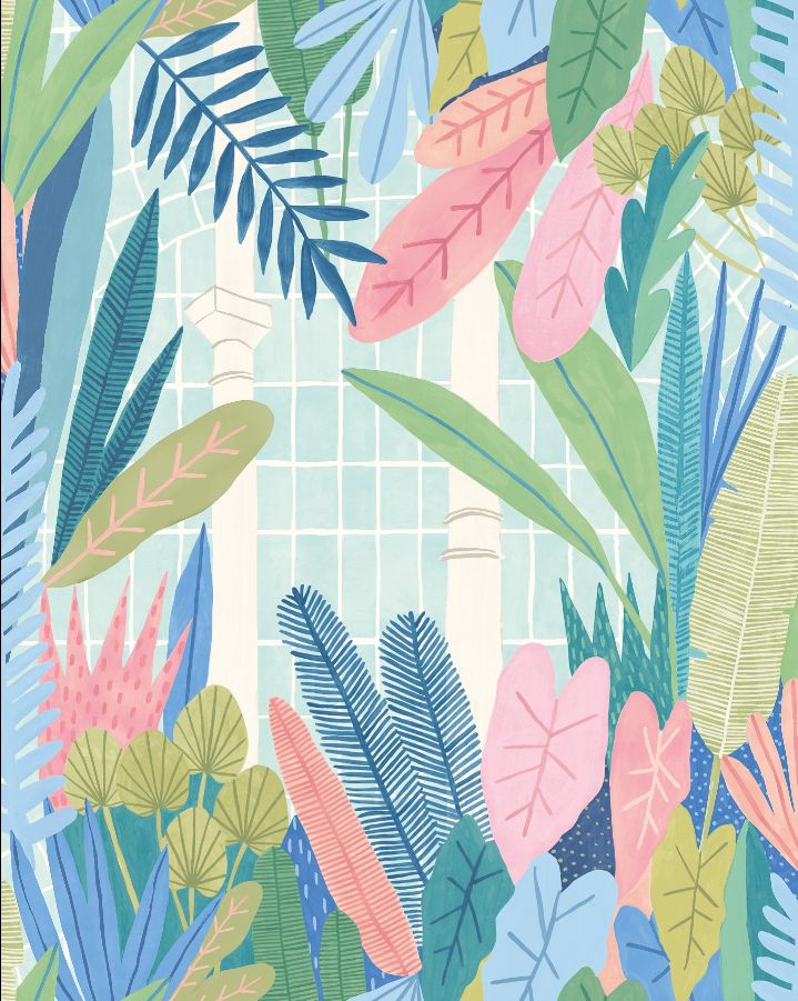 A colorful floral pattern with leaves

Description automatically generated