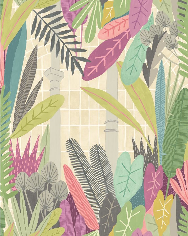 A colorful floral pattern with leaves

Description automatically generated