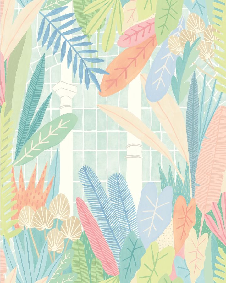 A colorful floral pattern with white squares

Description automatically generated