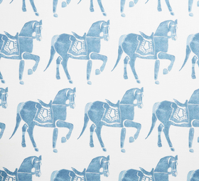 A pattern of blue horses Description automatically generated