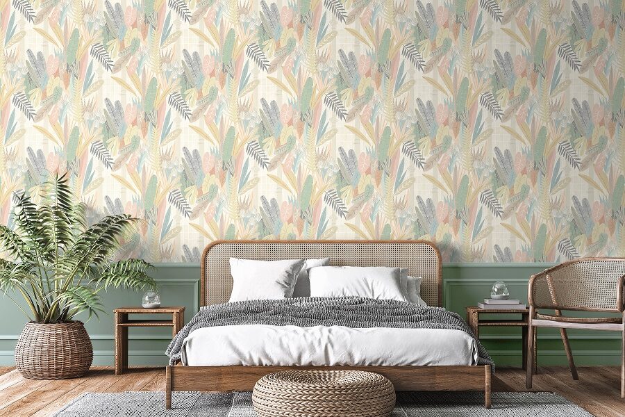 A room with a bed and a plant Description automatically generated