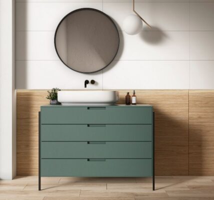 Fluted wood-effect tiles in a bathroom setting