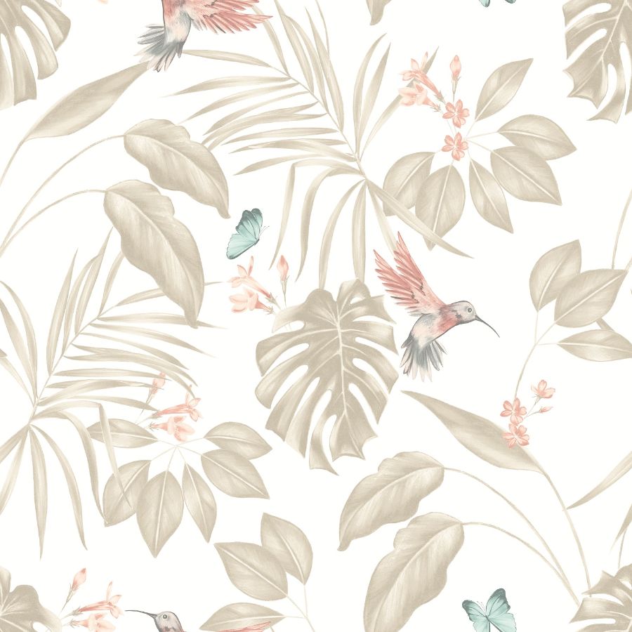 A floral pattern with hummingbirds and butterflies

Description automatically generated