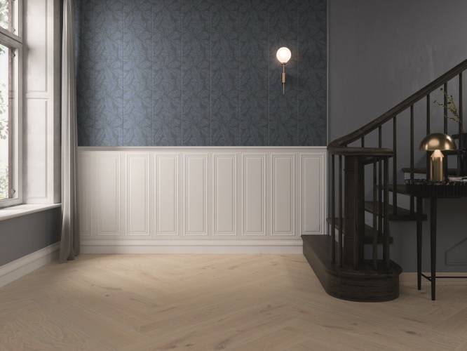 A staircase in a room Description automatically generated
