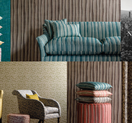a selection of lifestyle images showing new striped fabrics from English Brand Fermoie
