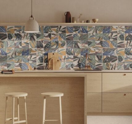 Lush MIx biophilic tiles in a modern kitchen setting