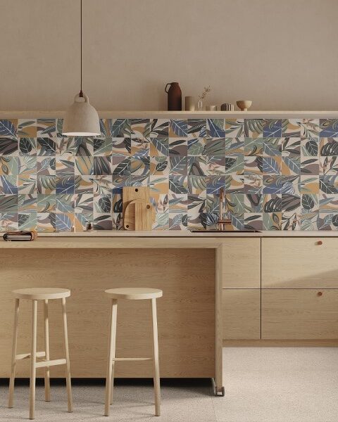 Lush MIx biophilic tiles in a modern kitchen setting