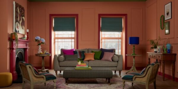 Moon fabrics made into cushions and placed on a sofa