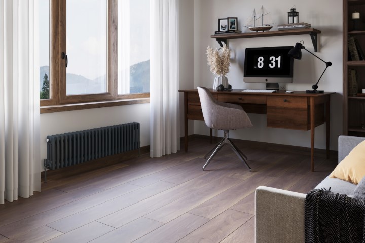 a home office styled in the laid back luxe trend