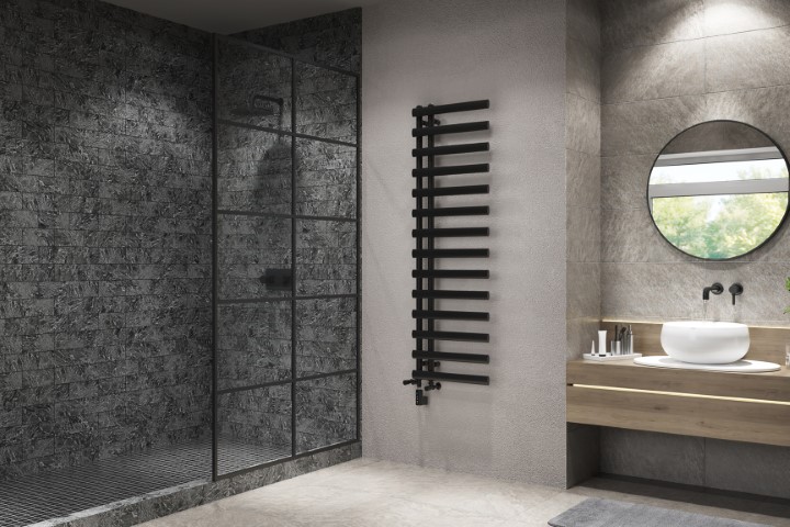 A modern bathroom, showing how Dark Colours can work in a modern setting