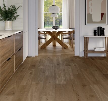 A close-up photo of light brown wooden floor tiles that look like real wood.