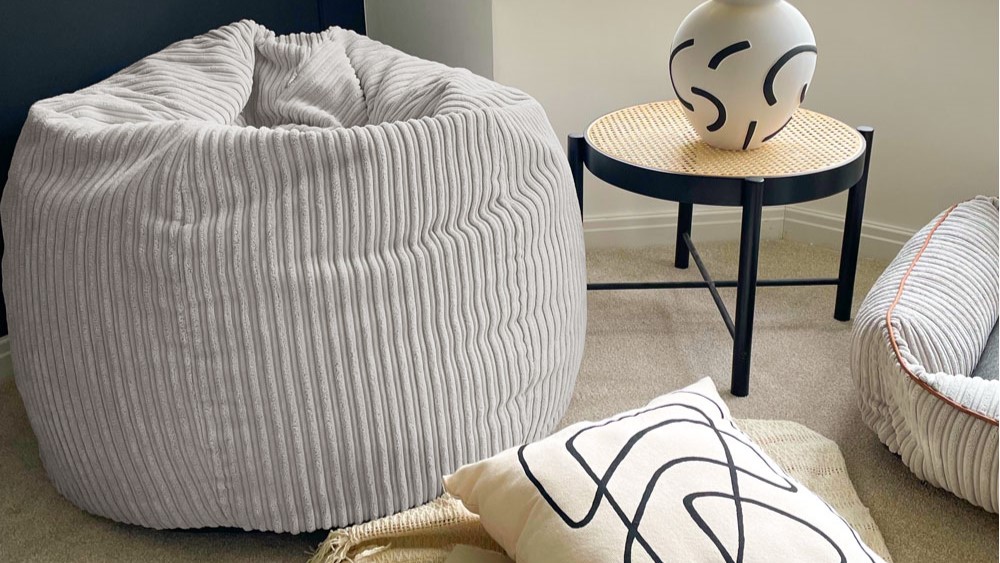 A comfortable and stylish bean bag chair made of jumbo cord