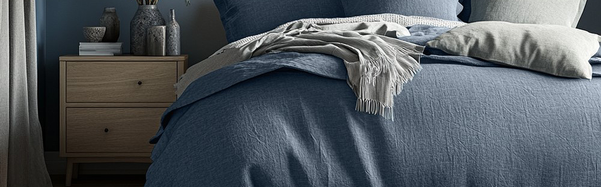 This bedding ensemble epitomises the beauty of simplicity. The rich, natural hues and textured fabric create a serene and inviting atmosphere, perfect for unwinding after a long day