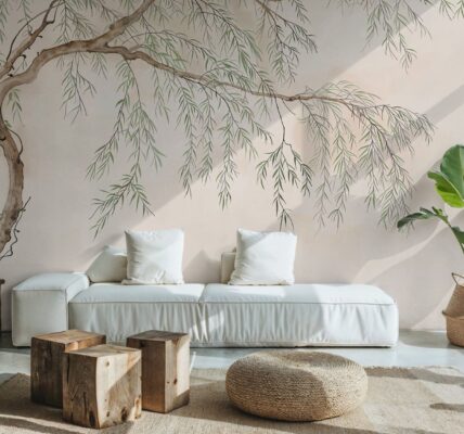 Bring the beauty of nature indoors with this elegant willow tree wallpaper. The delicate details and neutral colour palette make it a versatile choice for any room.