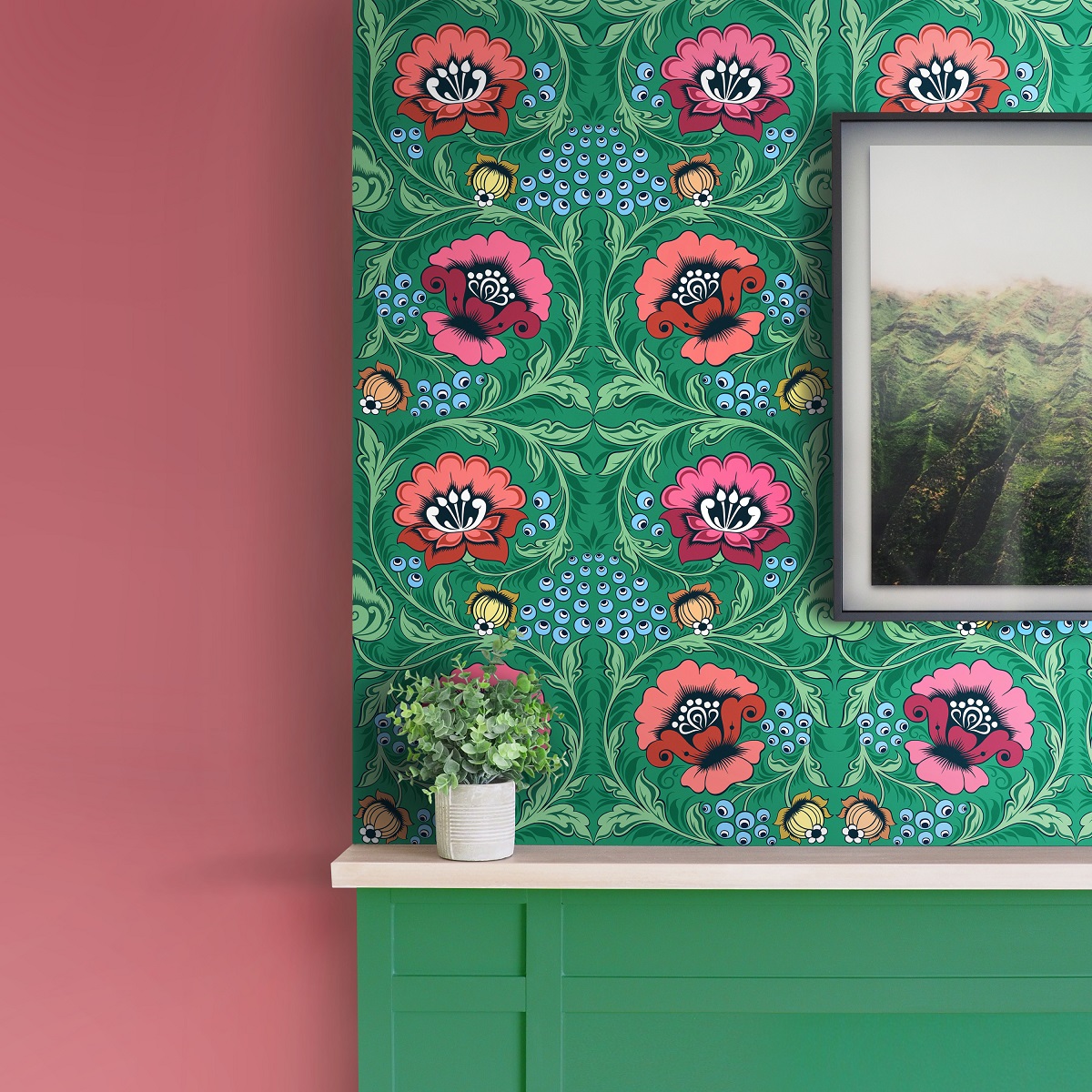 A picture frame on a wall Description automatically generated