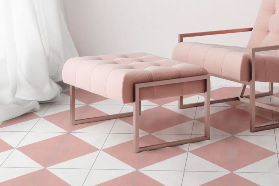A pink chair and a white chair Description automatically generated