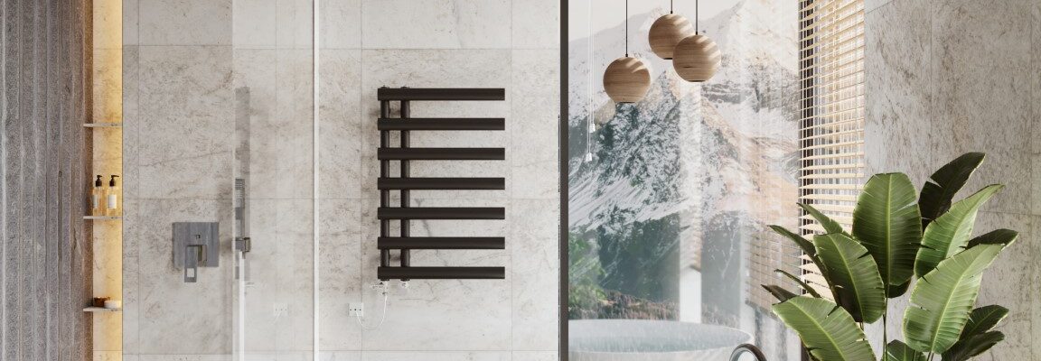 a towel radiator in a bathroom setting
