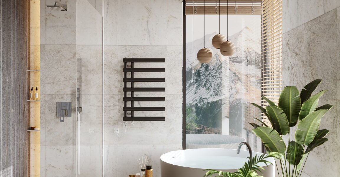 a towel radiator in a bathroom setting