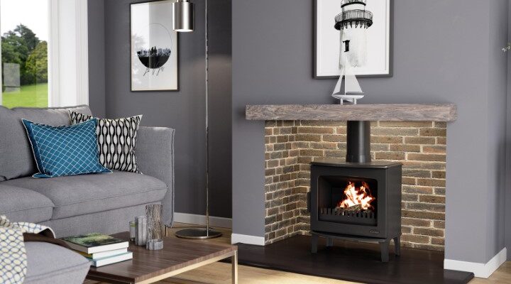 A log burner stove ina lifestyle setting