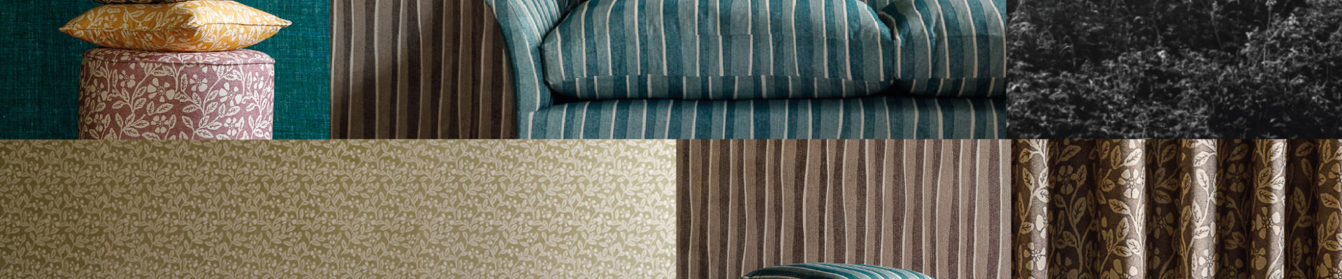 a selection of lifestyle images showing new striped fabrics from English Brand Fermoie