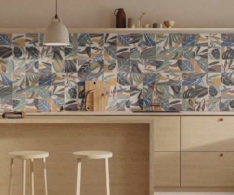 Lush MIx biophilic tiles in a modern kitchen setting