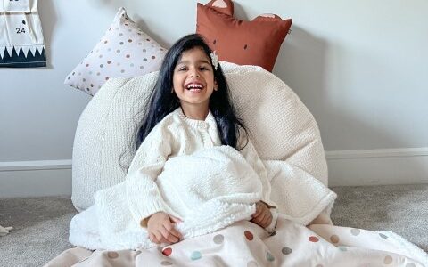 girl with fleece lined blanket