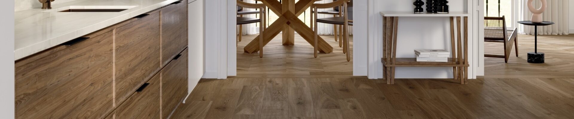 A close-up photo of light brown wooden floor tiles that look like real wood.