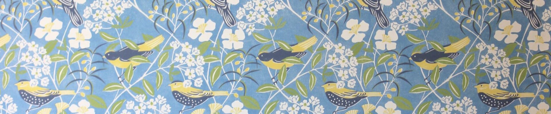 A blue wallpaper with a subtle, organic pattern reminiscent of birdsong waves.