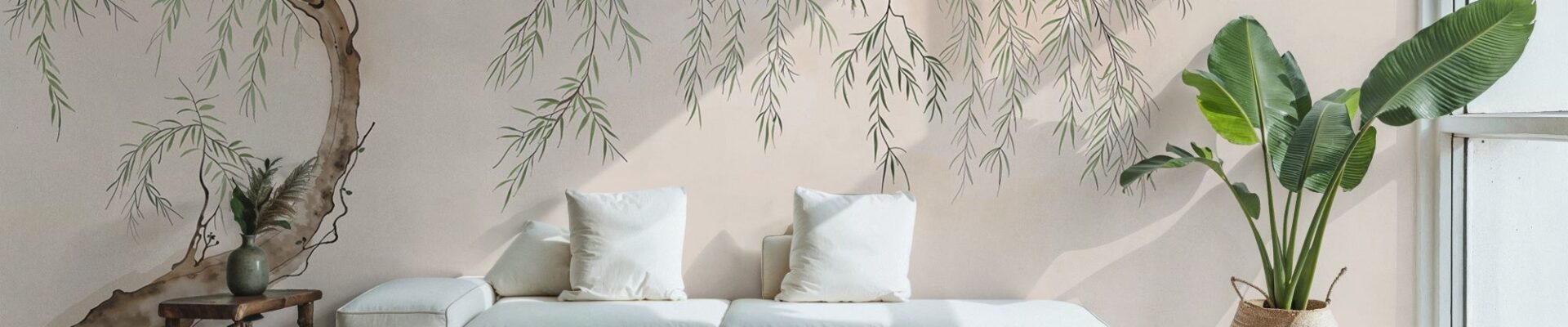 Bring the beauty of nature indoors with this elegant willow tree wallpaper. The delicate details and neutral colour palette make it a versatile choice for any room.