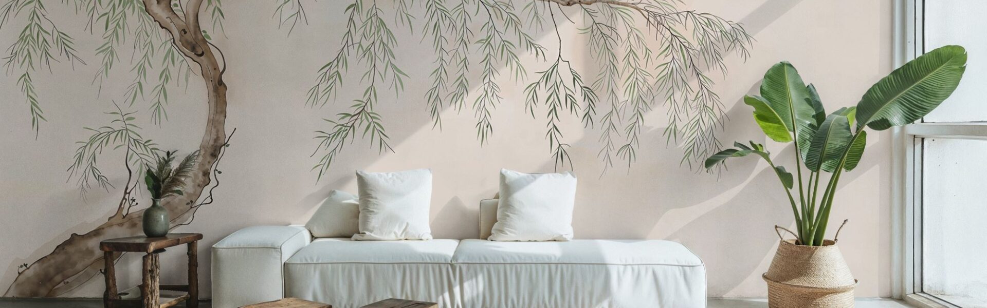 Bring the beauty of nature indoors with this elegant willow tree wallpaper. The delicate details and neutral colour palette make it a versatile choice for any room.