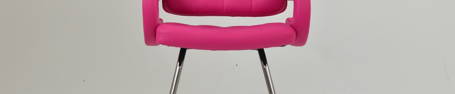 A modern Parga office chair featuring vibrant hot pink leather upholstery with button tufting and a sleek chrome sled-style base.